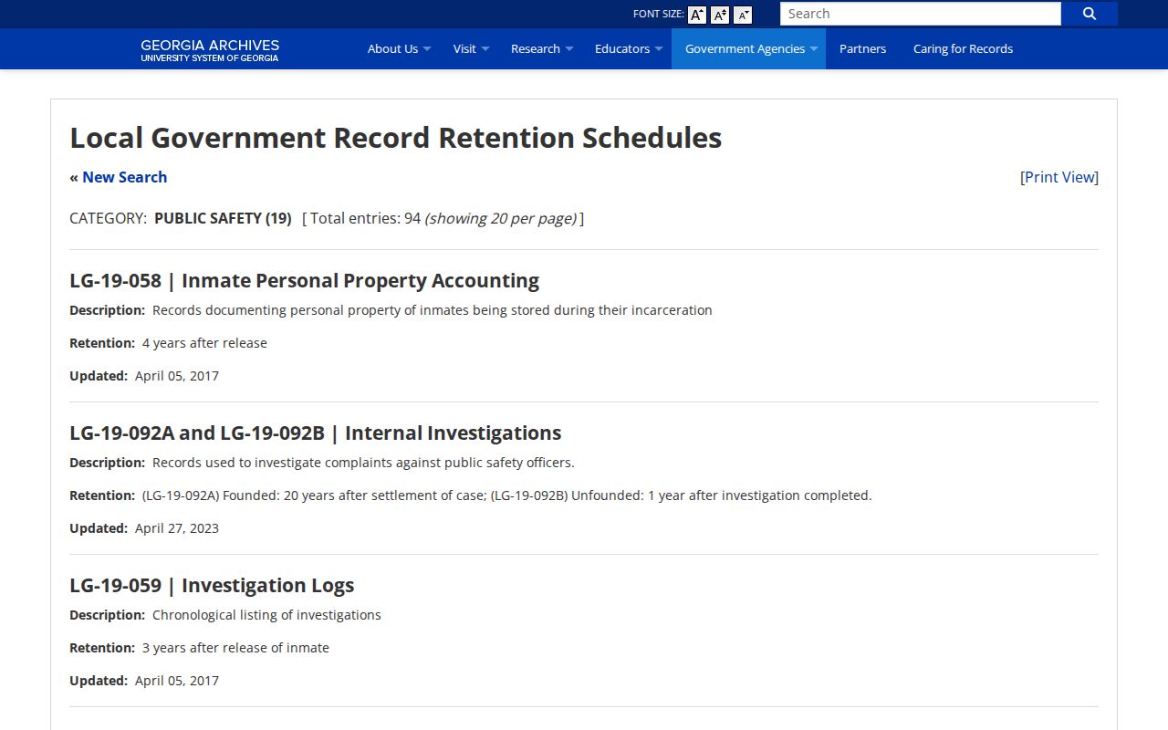 Bacon County jail booking retention schedule in Georgia Archives records guidance